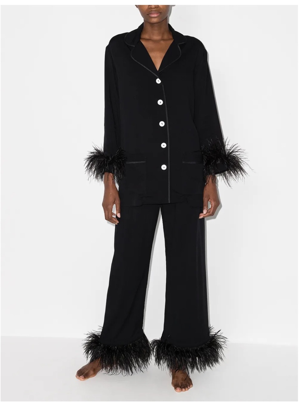 Sleeper Party Pajamas Set with Detachable Feathers in Black